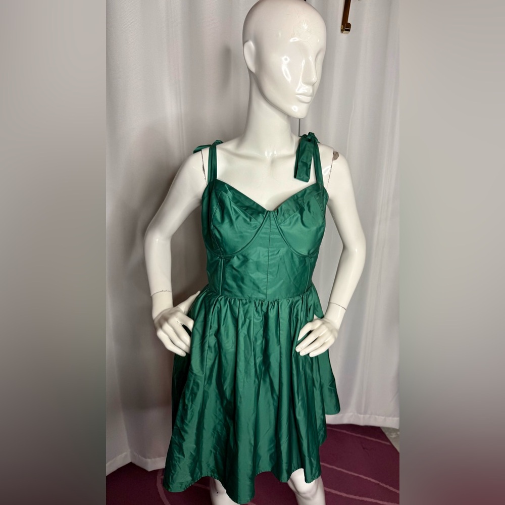NWT Johnny Wujek Sleeveless Fit + Flare Dress, Hunter Green - Picture 7 of 12